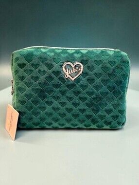 Juicy Couture Emerald Green Heart-Embossed Velvet Cosmetic Case